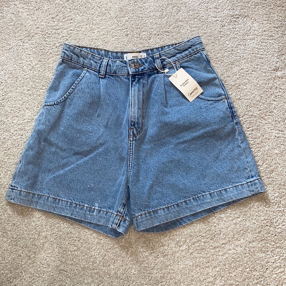 Mango slouchy denim shorts in light blue